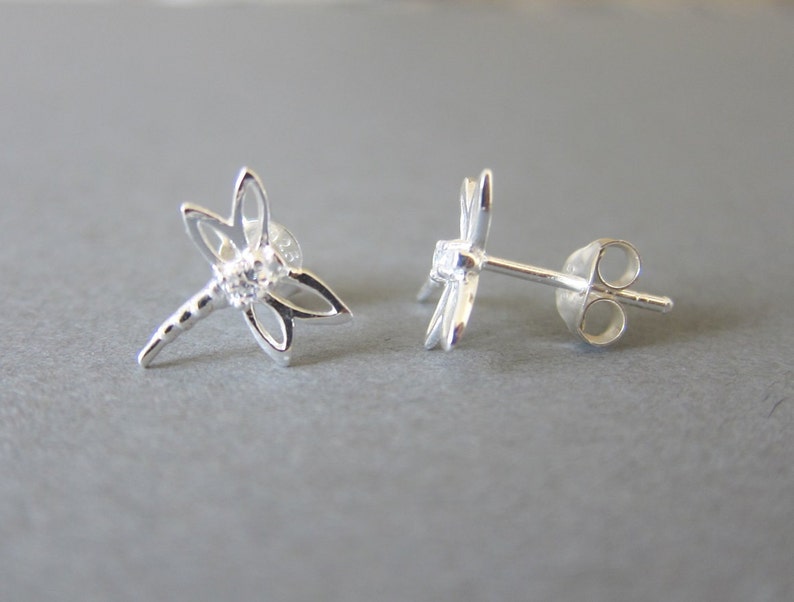 Sterling Silver Dragonfly Stud Earrings, Dainty Earrings, Everyday Jewelry image 2
