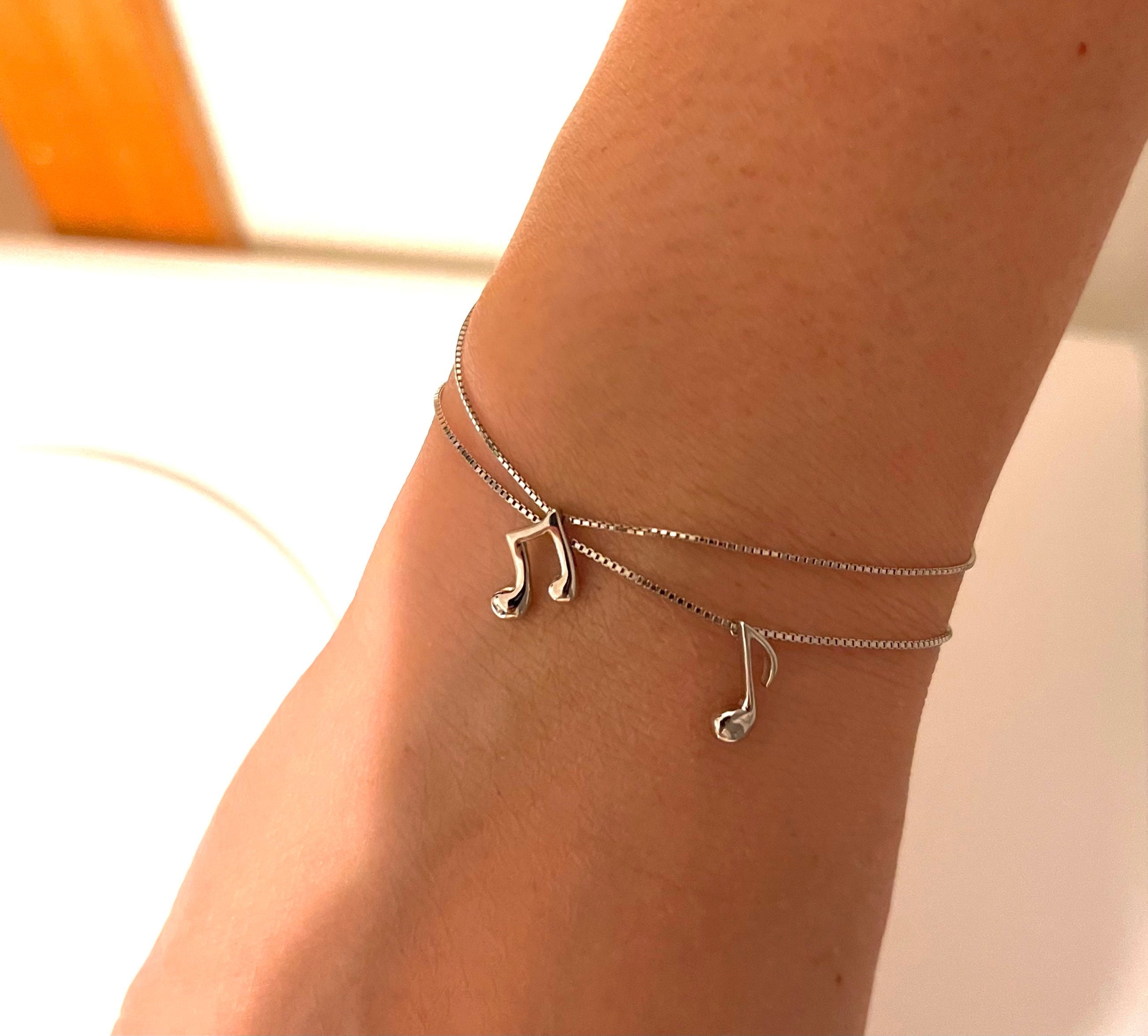 Sterling Silver Music Note Bracelet, Dainty Bracelet