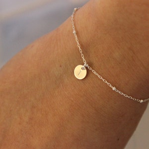 Tiny initial bracelet, sterling silver tiny delicate bracelet, bridesmaid gift, wedding party gift, sister gift