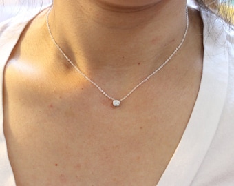 CZ Diamond Necklace Rose Gold Solitaire 