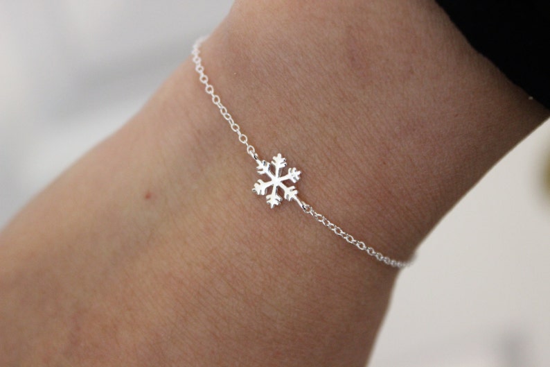 Sterling silver snowflake bracelet, earrings necklace snowflake charm, bridesmaid gift, Christmas gift, Delicate bracelet, tiny bracelet image 1