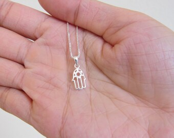 Sterlingzilveren hamsahandketting, hand van Fatima-ketting, beschermingsketting, hand van God-ketting