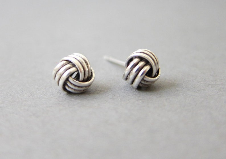 Tiny Sterling Silver Knot Stud Earrings, Dainty Jewelry image 2