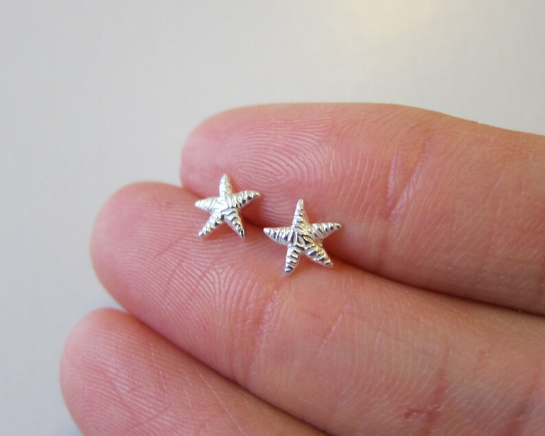 Tiny Sterling Silver Starfish Stud Earrings, Dainty Earring,Minimalist Jewelry image 4