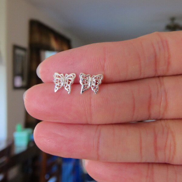 Beautiful Sterling Silver Filigree Butterfly Ear studs, Dainty earrings, Butterfly Jewelry.