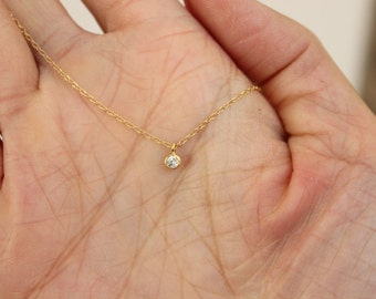 Tiny CZ diamond necklace, gold necklace, delicate necklace, minimal necklace, choker, everyday necklace, silver necklace, layered necklace