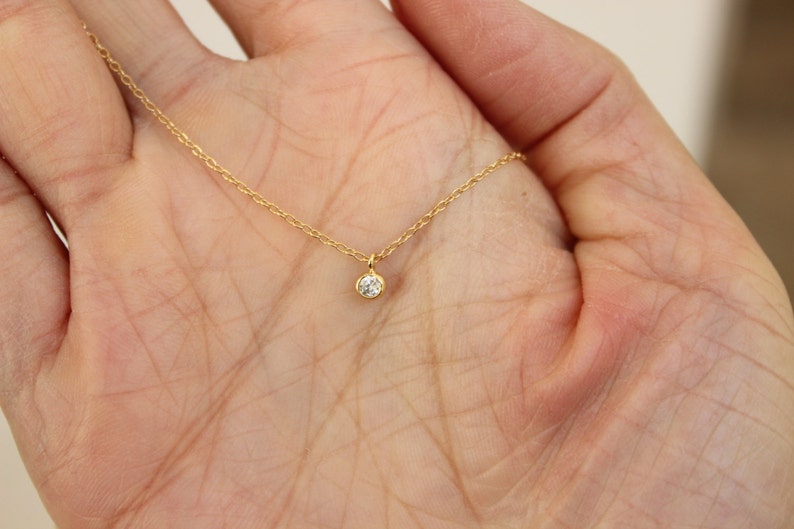 Tiny solitaire diamond necklace, Tiny CZ necklace, dainty delicate gold necklace, minimal necklace, choker everyday layered simple necklace image 8
