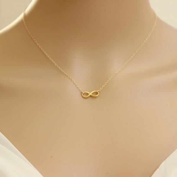 Infinity Necklace, Tiny necklace, gold infinity charm, bridesmaid gift, sister gift, layer necklace, gift for best friend, dainty necklace
