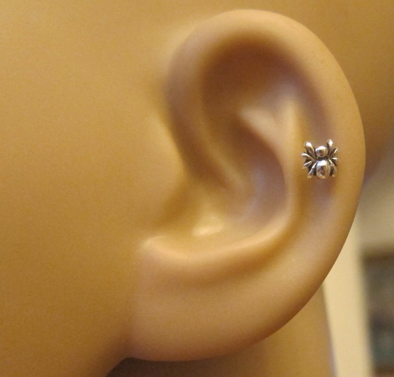 Tiny Itsy Bitsy Spider Cartilage Earring, Spider Tragus earring, Nose stud, Helix earring, silver cartilage earring 