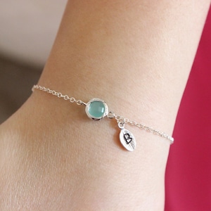 Mint Green Bracelet, initial bracelet, personalize Bridesmaid Gift, Silver Bracelet, birthstone bracelet, sister gift, gift for friend