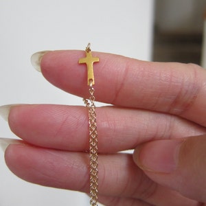 Extra tiny Gold Sideways Cross Necklace, Faith Necklace, Kelly Necklace, Celebrity Inspired image 2
