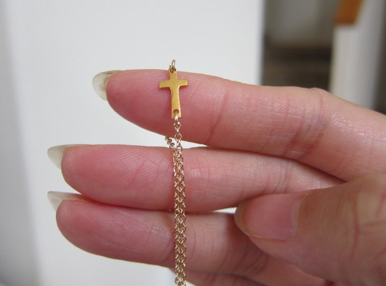 Extra tiny Gold Sideways Cross Necklace, Faith Necklace, Kelly Necklace, Celebrity Inspired image 2