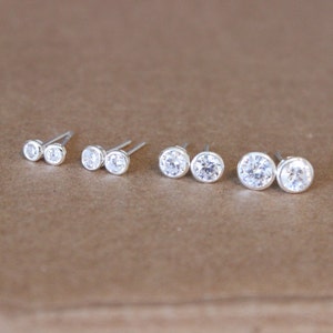 Sterling Silver 3mm, 4mm, 5mm, 6mm Bezel setting Cubic Zirconia Stud Earrings, CZm diamond earrings, bridesmaid gift, bridesmaid earrings,