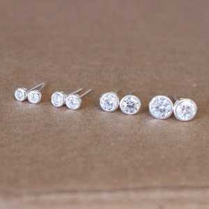 Boucles d&#39;oreilles en argent sterling, 3 mm, 4 mm, 5 mm, 6 mm, serti clos et zircone cubique, boucles d&#39;oreilles en diamant CZm, cadeau de demoiselle d&#39;honneur, boucles d&#39;oreilles de demoiselle d&#39;honneur,