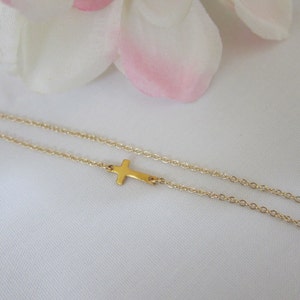 Extra tiny Gold Sideways Cross Necklace, Faith Necklace, Kelly Necklace, Celebrity Inspired image 3