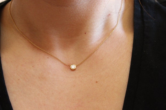 Heup R moeilijk CZ diamanten halsketting rose gouden Solitaire ketting kleine - Etsy  Nederland