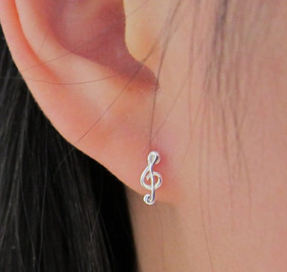 Treble Clef Music Note Ear Studs 925 Sterling Silver Earrings Made in USA 