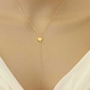Personalized heart lariat necklace, silver necklace, dainty necklace, gold lariat necklace, delicate necklace, initial necklace, thin .
