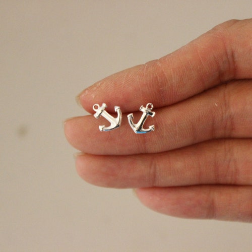Sterling Silver Anchor Stud Earrings Anchor Earrings Gift Etsy