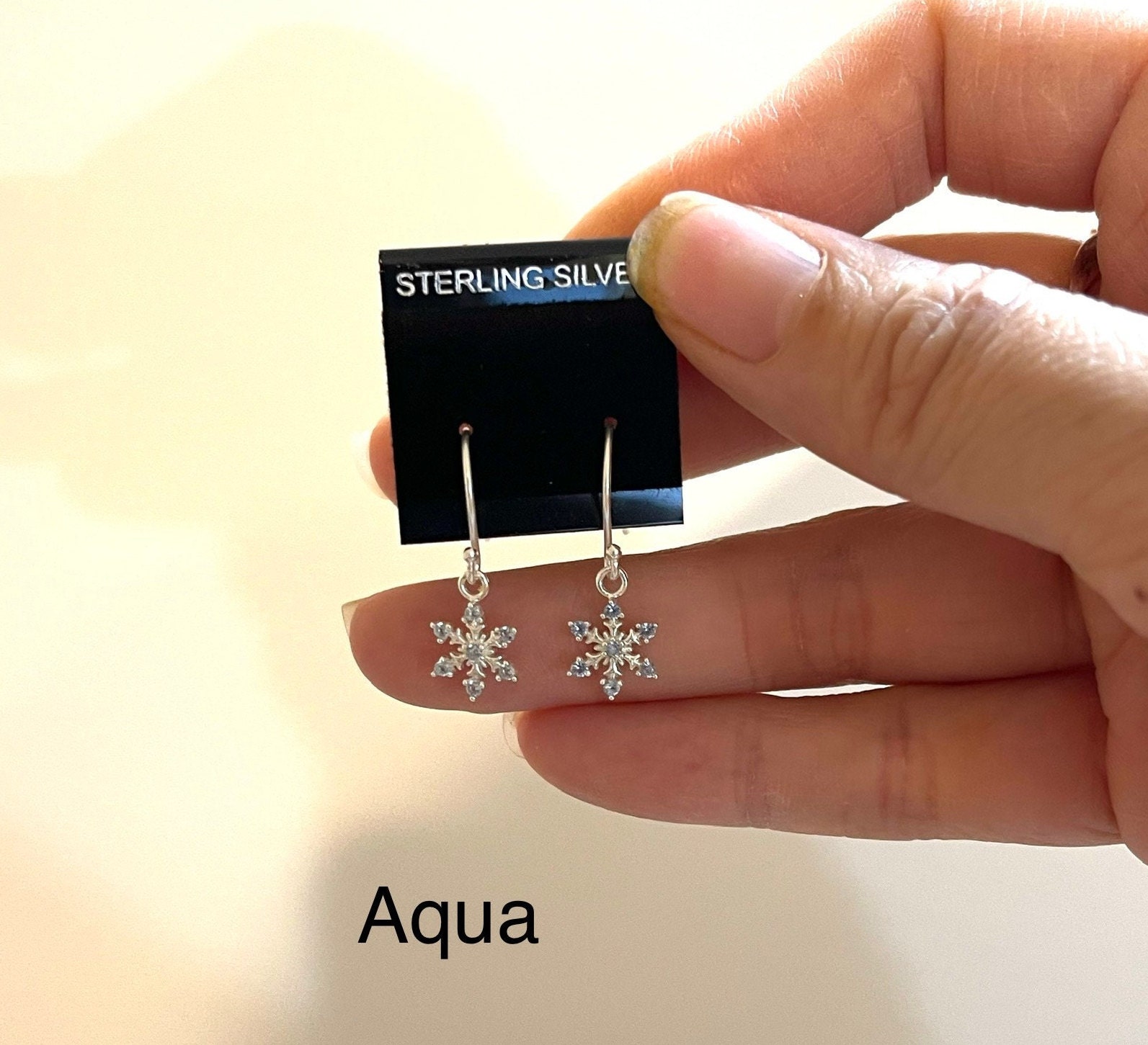 Sterling Silver SnowFlake Earrings, Blue Topaz Snowflake Earrings, Christmas Gift, Dainty Earrings, Silver Earrings Sister Gift, Mother gift