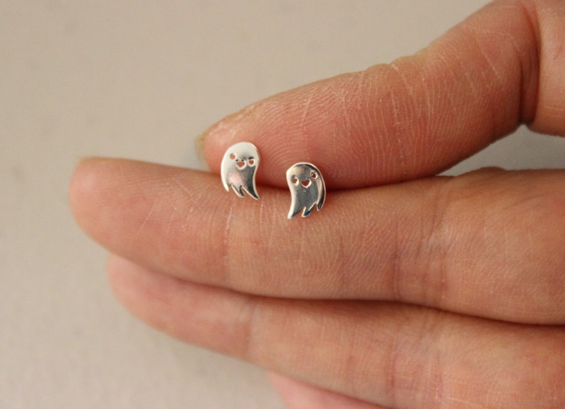 Sterling Silver Ghost Stud earrings, Casper the friendly ghost, halloween earrings Fall earrings Witch Jack o lantern children earrings. image 6