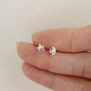 Sterling Silver Moon and Star Stud Earrings, Tiny Earrings, Crescent Moon Earrings, Star Earrings, tiny stud earrings, cute earrings