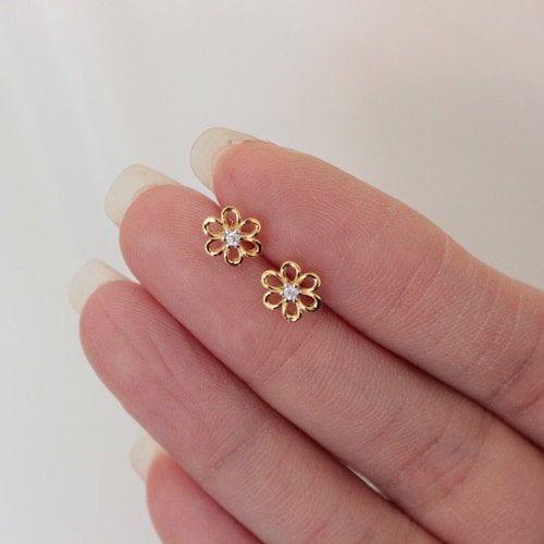 Baby Girl Gold Earing For Girl Flower Stud Earrings, Tiny Gold