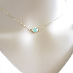 Tiny Mint Green Necklace, Gold Necklace, tiny Gold Necklace, Channel Necklace, Dot Necklace ( Also available in other stones ), contemporary