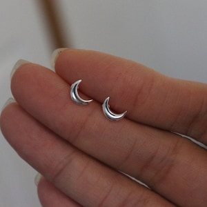 Sterling silver crescent moon stud earrings, rose gold stud earrings, tiny studs simple earrings, minimalist, everyday jewelry.