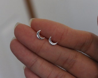 Sterling silver crescent moon stud earrings, rose gold stud earrings, tiny studs simple earrings, minimalist, everyday jewelry.