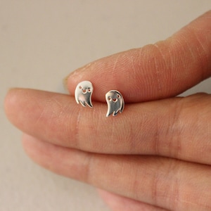 Sterling Silver Ghost Stud earrings, Casper the friendly ghost, halloween earrings Fall earrings Witch Jack o lantern children earrings. image 4