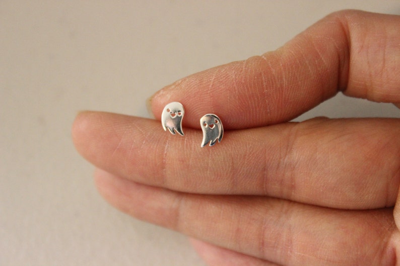 Sterling Silver Ghost Stud earrings, Casper the friendly ghost, halloween earrings Fall earrings Witch Jack o lantern children earrings. image 4