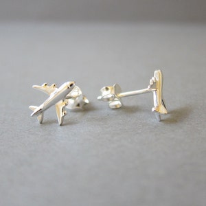 Tiny Sterling Silver Airplane Stud Earrings, Cute Earrings.