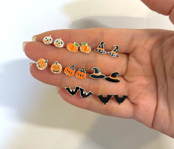 Retro Gothic BLACK BATS Funky EARRINGS Dracula Vampire Halloween Costume Jewelry