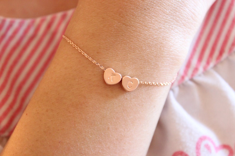 Tiny initial heart bracelet, dainty heart initials bracelet, delicate bracelet, sister gift, gift for mom, gift for girlfriend image 3