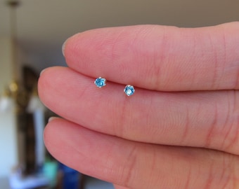 Sterling Silver 2mm Blue Zircon Stud Earrings Available in 12