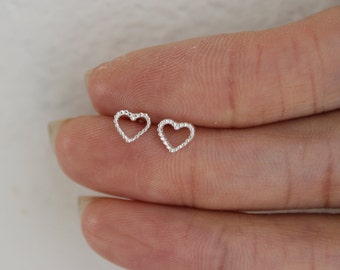 Sterling Silver Beaded Heart Stud Earrings, Heart Earrings, Dainty Heart Jewelry, Bridesmaid Gift, Gift for girlfriend, Boyfriend, Sister