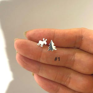 Moose fir tree Stud Earrings, teeny tiny earrings Dainty Earrings Frozen Birthday Gift Gift for her Children Animal Nature Forest Earrings