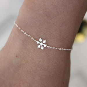 Sterling silver snowflake bracelet, earrings necklace snowflake charm, bridesmaid gift, Christmas gift, Delicate bracelet, tiny bracelet image 2