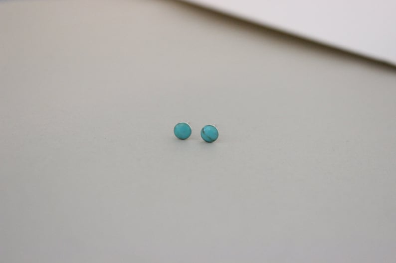 Tiny turquoise stud earrings, blue stud earrings, round dainty earrings, teeny tiny silver studs, everyday earrings, child earrings children image 4