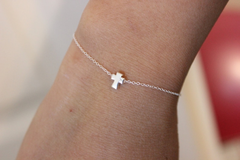 Tiny cross bracelet, silver cross bracelet, cross charm, dainty delicate bracelet, baptism, confirmation, first communion, child bracelet image 1