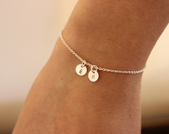 Two intial bracelet, Tiny initials bracelet, personalized bracelet, delicate bracelet , dainty bracelet, silver bracelet, simple,