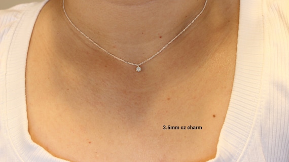 Tiny solitaire diamond necklace, Tiny CZ necklace, dainty delicate gold  necklace, minimal necklace, choker everyday layered simple necklace