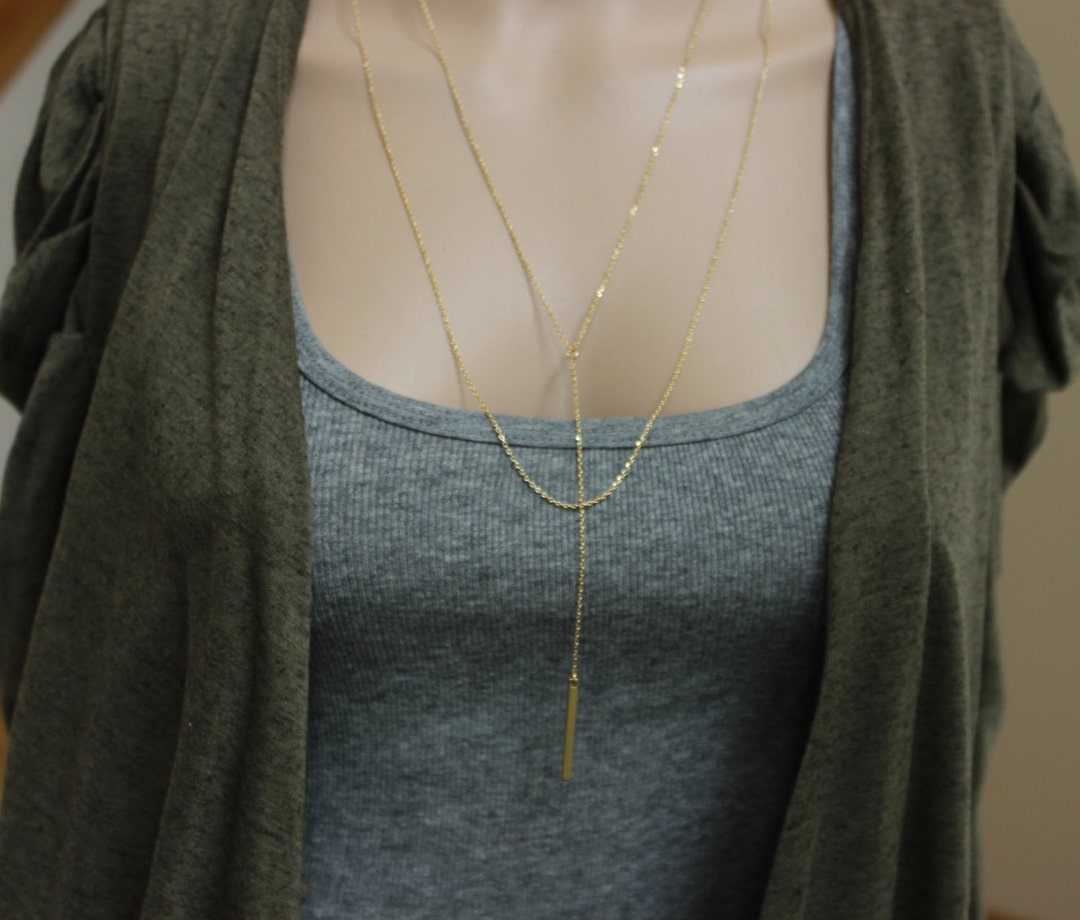 Silver Version Available Double Chain Bar Necklace Layer Etsy
