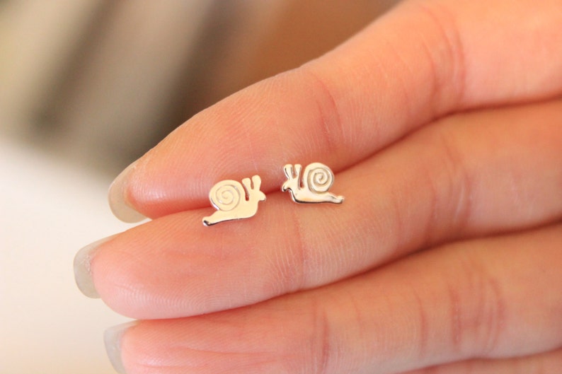 Snail Stud Earrings, Sterling Silver Stud Earrings, Tiny Stud Earrings,rose gold Earrings, tiny earrings, Children Earrings, pet lover, image 1