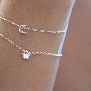 Tiny moon bracelet, moon and star bracelet, simple bracelet, delicate bracelet, dainty bracelet, I love you to the moon, sister gift image 4