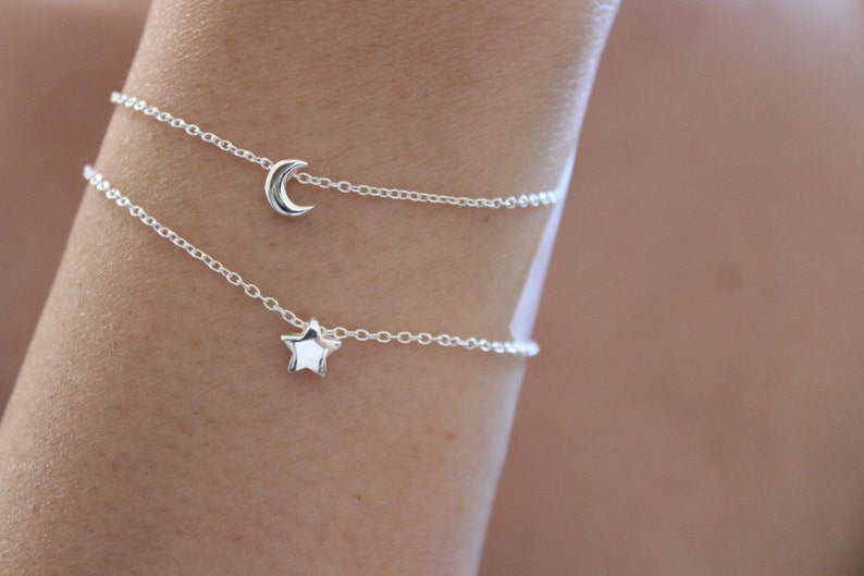 Tiny moon bracelet, moon and star bracelet, simple bracelet, delicate bracelet, dainty bracelet, I love you to the moon, sister gift image 4