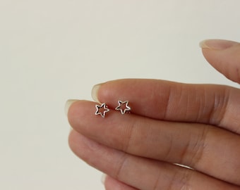 Sterling Silver cut out star Stud Earrings, tiny Stud Earrings, Children Earrings, Baby Earrings, Star Earrings, Dainty , Tiny Earrings