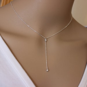 Silver lariat CZ diamond necklace, Gold available, Y necklace, layerer necklace, Long Necklace, Delicate gold neclace, layer, simple lariat.