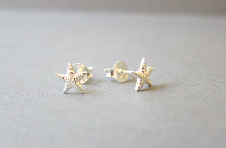 Tiny Sterling Silver Starfish Stud Earrings, Dainty Earring,Minimalist Jewelry image 2